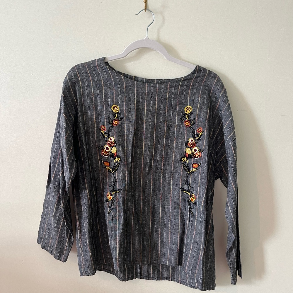 Floral Embroidered Women's Top in Charcoal